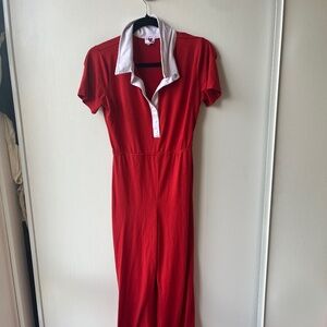 Vintage Red Collared Jumpsuit, Heart & Heels, Size M